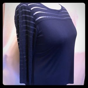 INC Woman 2x Navy 3/4 sleeve top w/ sheer stripes